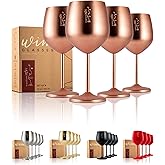 Gusto Nostro Stainless Steel Wine Glass - 18 oz - Unbreakable Rose Gold Wine Glasses for Travel, Camping and Pool - Fancy, Unique and Cool Portable Metal Wine Glass for Outdoor, Picnics (Set of 4)