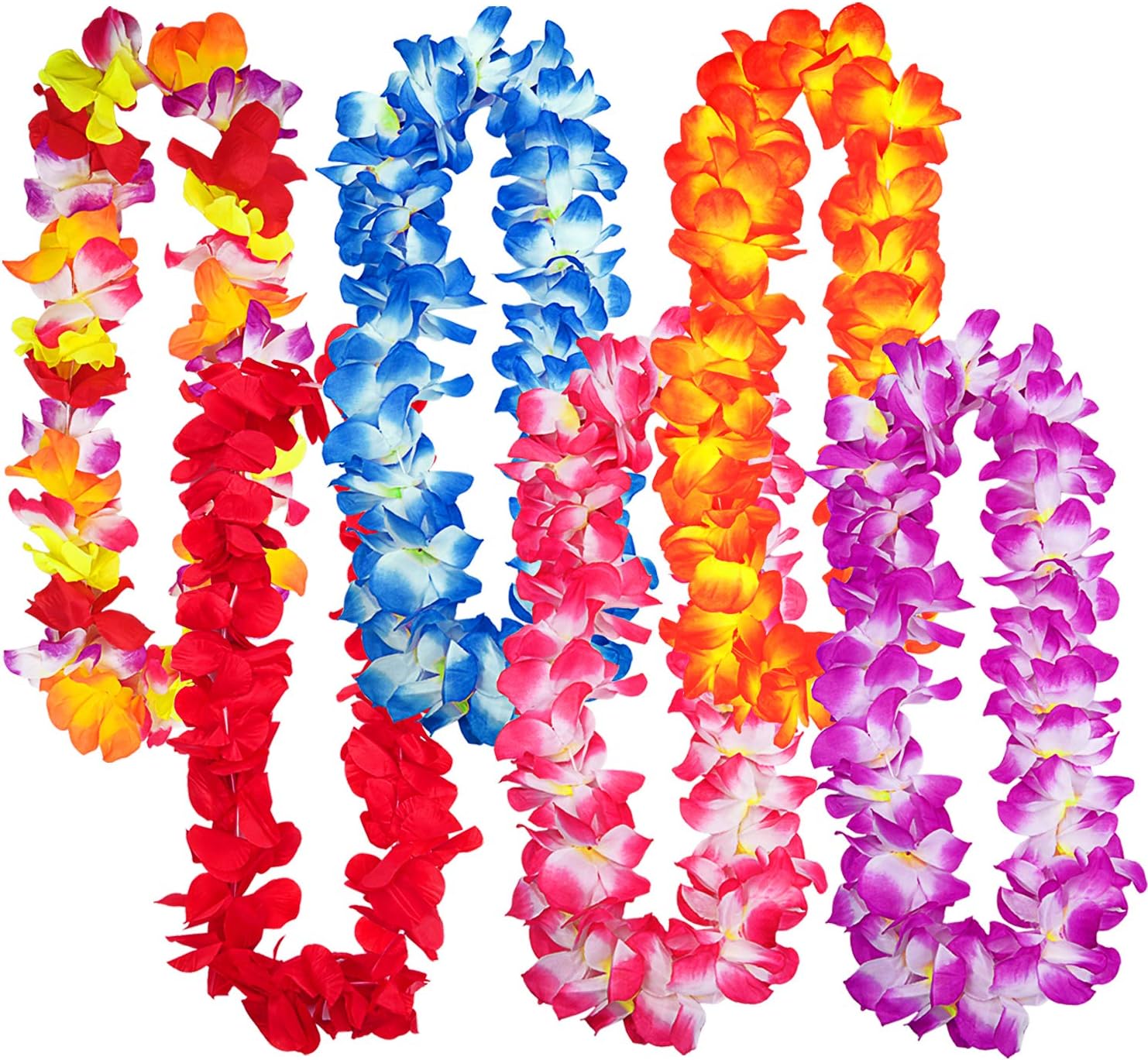 Livder 6 Pieces Hawaiian Flower Leis Necklaces, Tropical Island Beach Theme Party Decorations Supplies