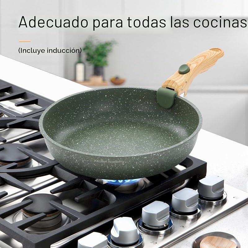 Juego de Sartenes Antiadherente 10 piezas con Mango Desmontable Verde
