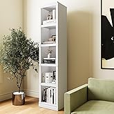 Bevfint 70" Tall Bookcase, White Narrow Floor Standing Bookshelf, 5 Tier Shelves Open Storage Organizer, Book Case for Living