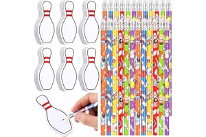 ReliThick 48 Pcs Bowling Party Favors Include 24 Bowling Pencils and 24 Bowling Shape Sticky Notes Cylinder Wood Pencils with Eraser for Kids Sports Themed Birthday Party Supplies School Office Reward