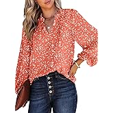 Dokotoo Women's Casual V Neck Alicia Floral Print Smocked Long Sleeve Chiffon Blouses Bohemian Top Shirts