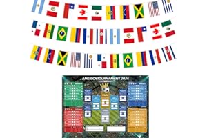 AhfuLife Soccer Match Schedule Poster and Bunting Flags Bundle for COPA America 2024, 32.8 Ft Double-Sided Banner and A2 Sizes Soccer Poster for Americas 2024 Soccer Bar Club Party Decorations (Style 2)
