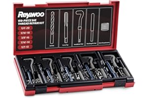 Reywoo 150 PC SAE Heli Coil Thread Repair Kit, Standard Helicoil Kit with HSS Drill Bits Inserts Taps Break Off Tools, Rethreading Tools in 1/4" 5/16" 3/8" 7/16" 1/2" Sizes