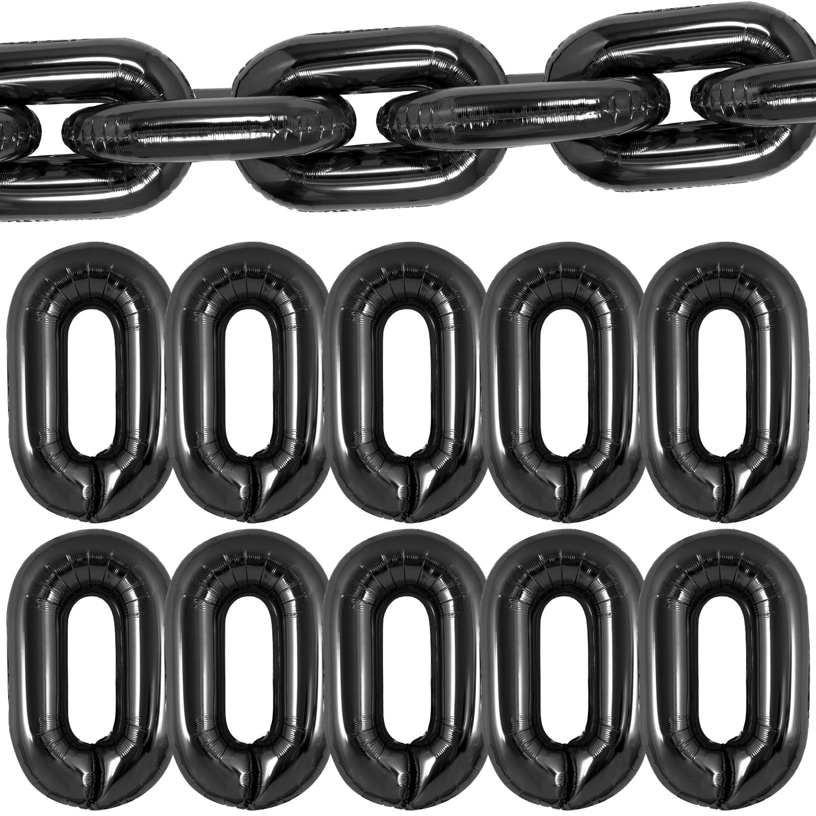 Photo 1 of 24 Pcs Chain Balloons,Giant Black Chain Balloons Garland,16 inch Foil Chain Balloons for 80s 90s Party Decorations Birthdays Weddings Graduations Hip Hop Retro Theme Party Supplies (Black)