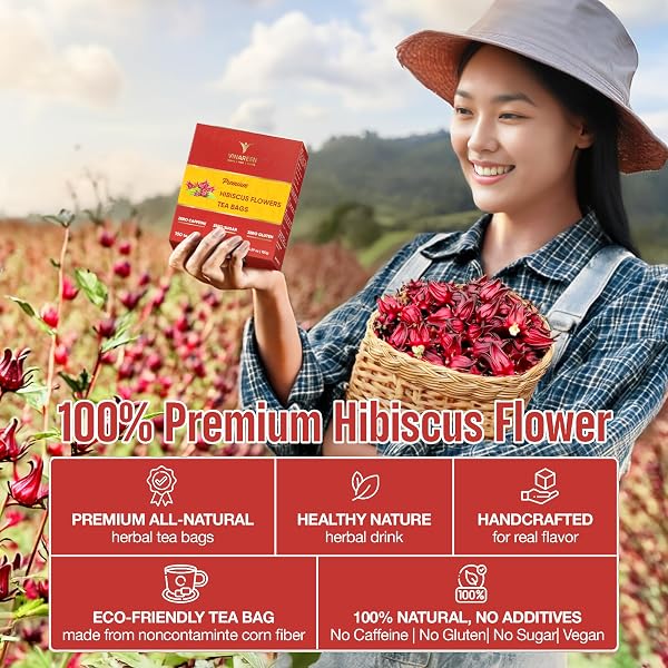 VINAREEN HIBISCUS TEA BAGS, 100 COUNT – HERBAL TEA MADE FROM PURE HIBISCUS FLOWERS – TE DE FLOR DE JAMAICA – SUPPORT DIGESTION, HEALTHY SKIN & SLEEP – CAFFEINE FREE, SUGAR FREE, VEGAN, NON-GMO, NO ADDITIVES.