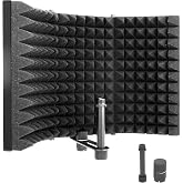 PyleUsa Microphone Isolation Shield- 3 Panel Noise Absorbing Record Booth Studio Acoustic Vocal Dampening Filter w/ 1.6"Thick Foam, Adjustable Mic Depth, Removable Shock Mount, Universal ⅝" Threading