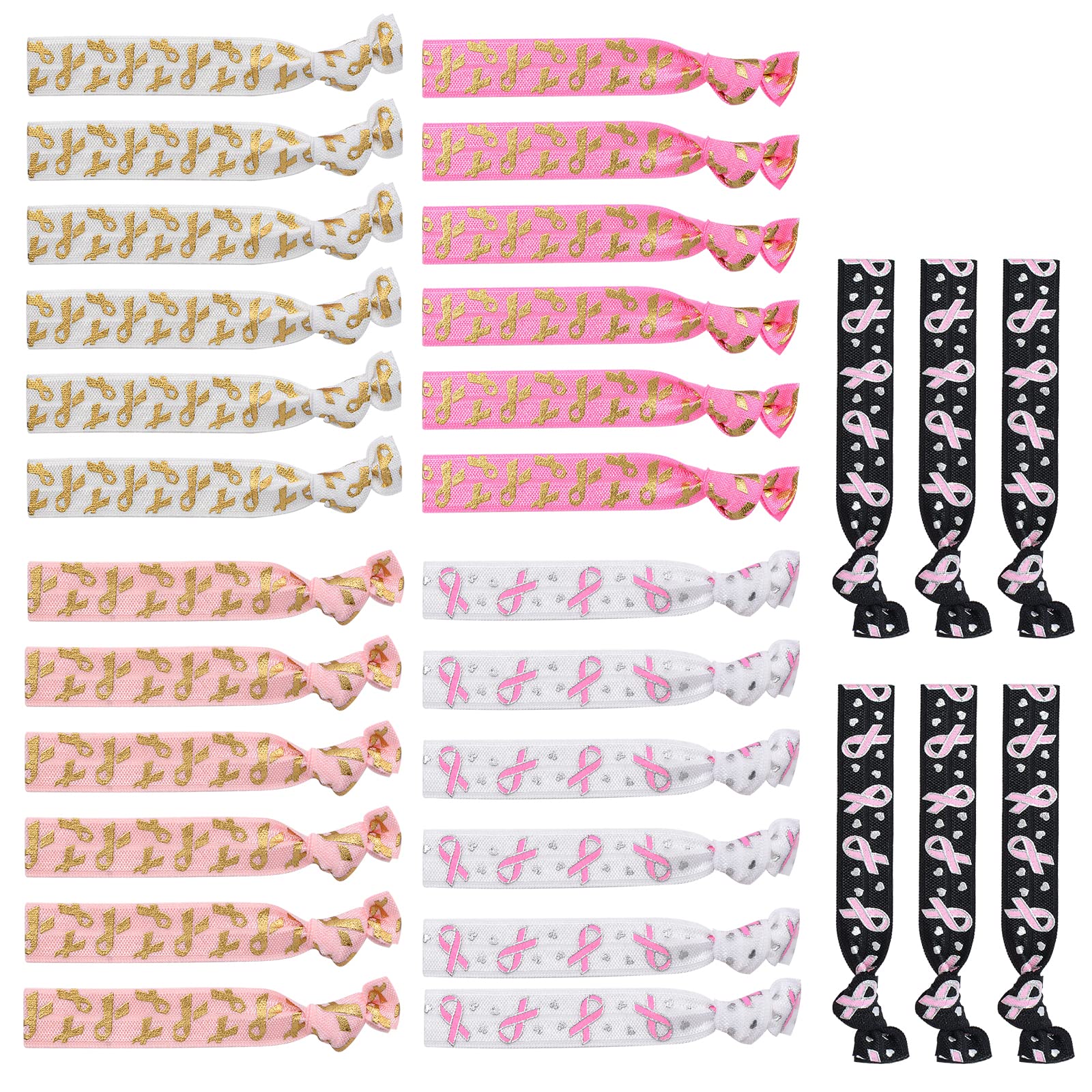 CRAFFANCY 30 Pcs Pink Ribbon Hair Ties, Breast Cancer Awareness Hair Bands Pink Ribbon Elastic Ponytail Holders Hair Accessories for Women Girl