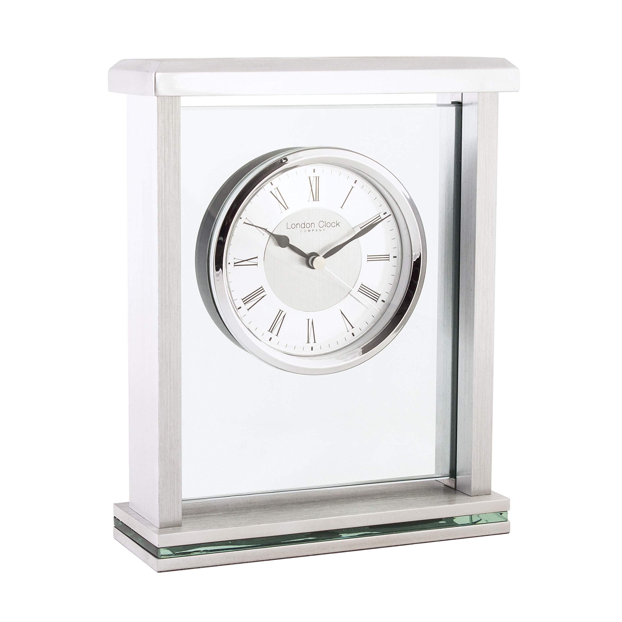 London Clock 5178 Silver flat top mantel clock, 21 x 16.5 x 6cm