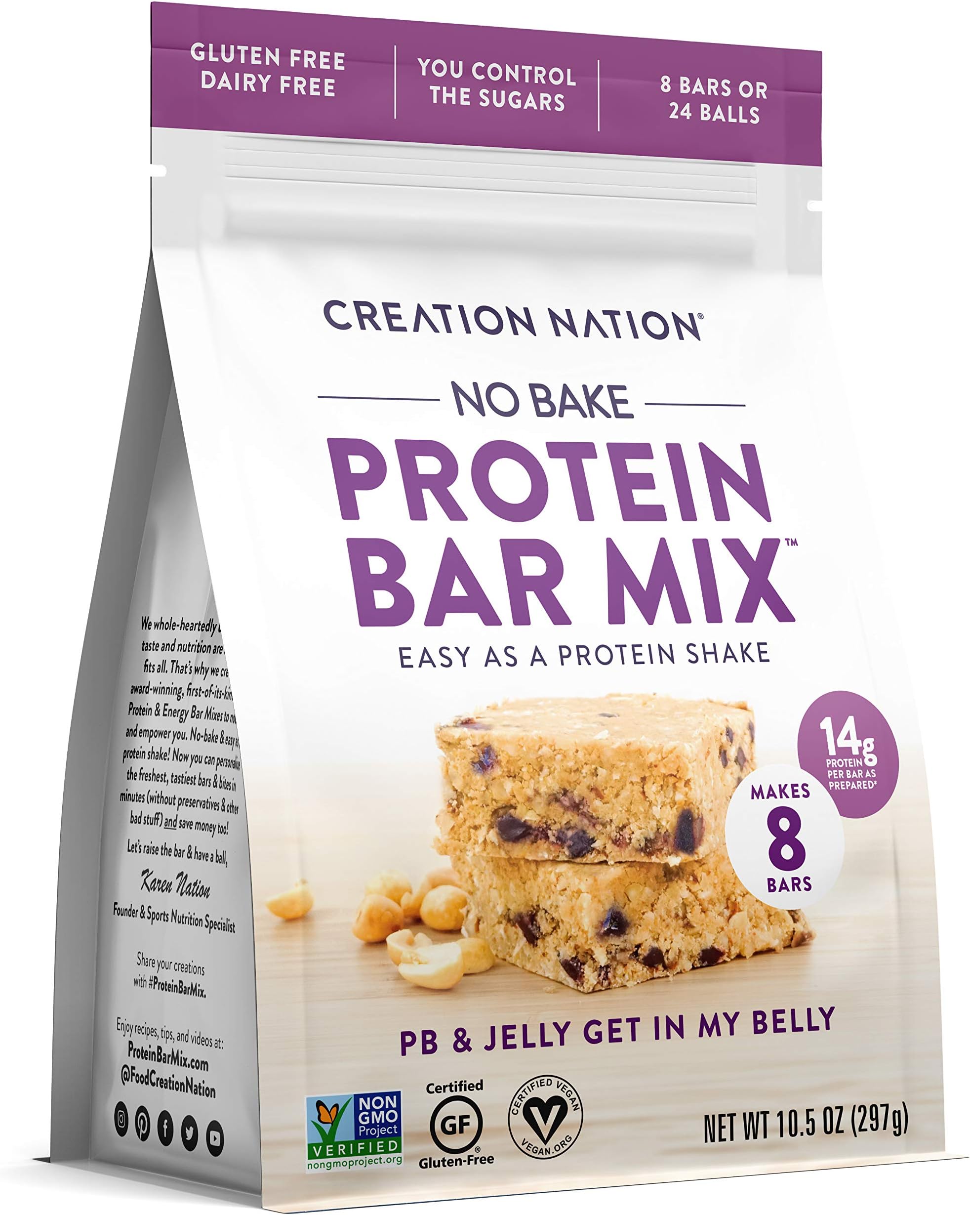 Protein BAR Mix ~ No-Bake & Easy as a Protein Shake! Makes 8 Bars, 12-14g Protein/bar. Vegan Protein Balls Bars & Bites. “Peanut Butter & Jelly” is Gluten Free, No Sugar Added, Low FODMAP, Soy Free