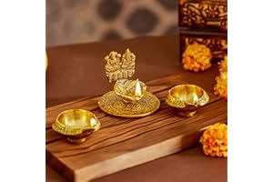 TIED RIBBONS Diwali Diya for Pooja | 2.7, 1.2 Inch | Kuber Diya Set of 2 | Ganesh Laxmi Diya Metal | Indian Decorations for Home, Puja, Mandir | Oil Lamp for Pooja, Diwali Decorations for Home
