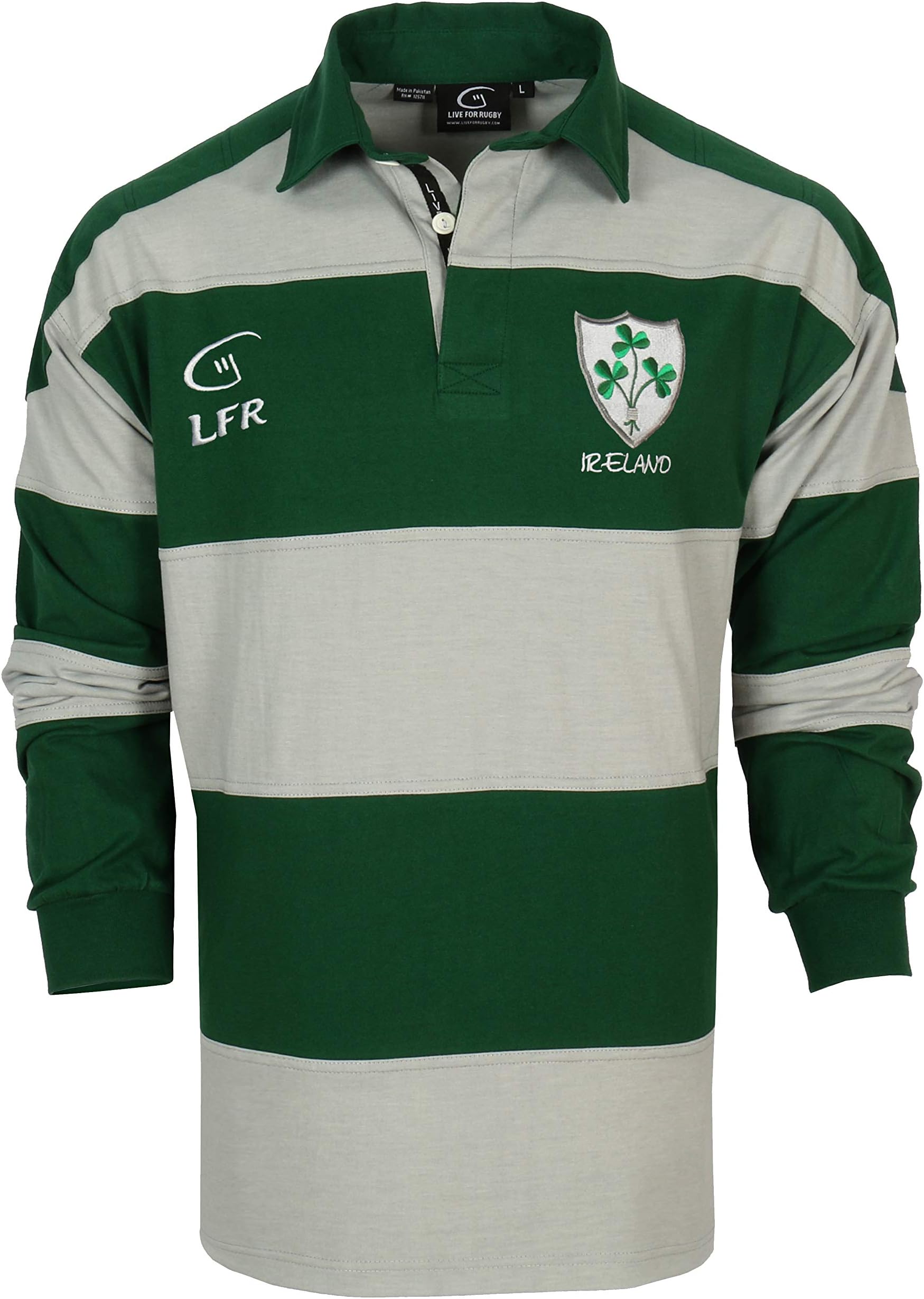 LFR Malham Irish Long Sleeve Forest Green and Grey Striped Rugby Jersey