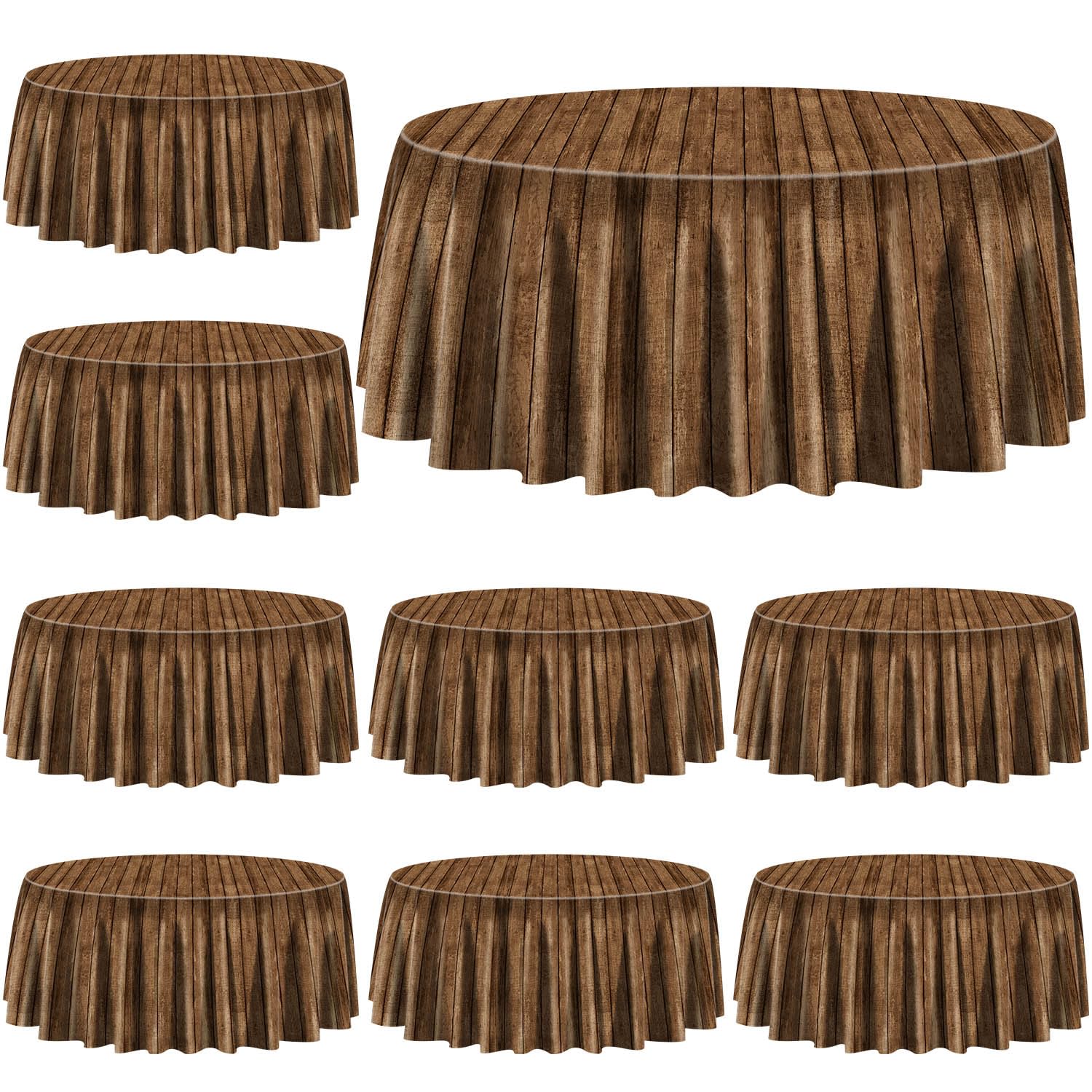 Photo 1 of 9 Pcs Wood Grain Tablecloths for Round Table Western Party Decorations Plastic Western Party Tablecover for Cowboy Party Decorations Little Cowboy Birthday Baby Shower Vintage Farmhouse, 84 x 84in (9)