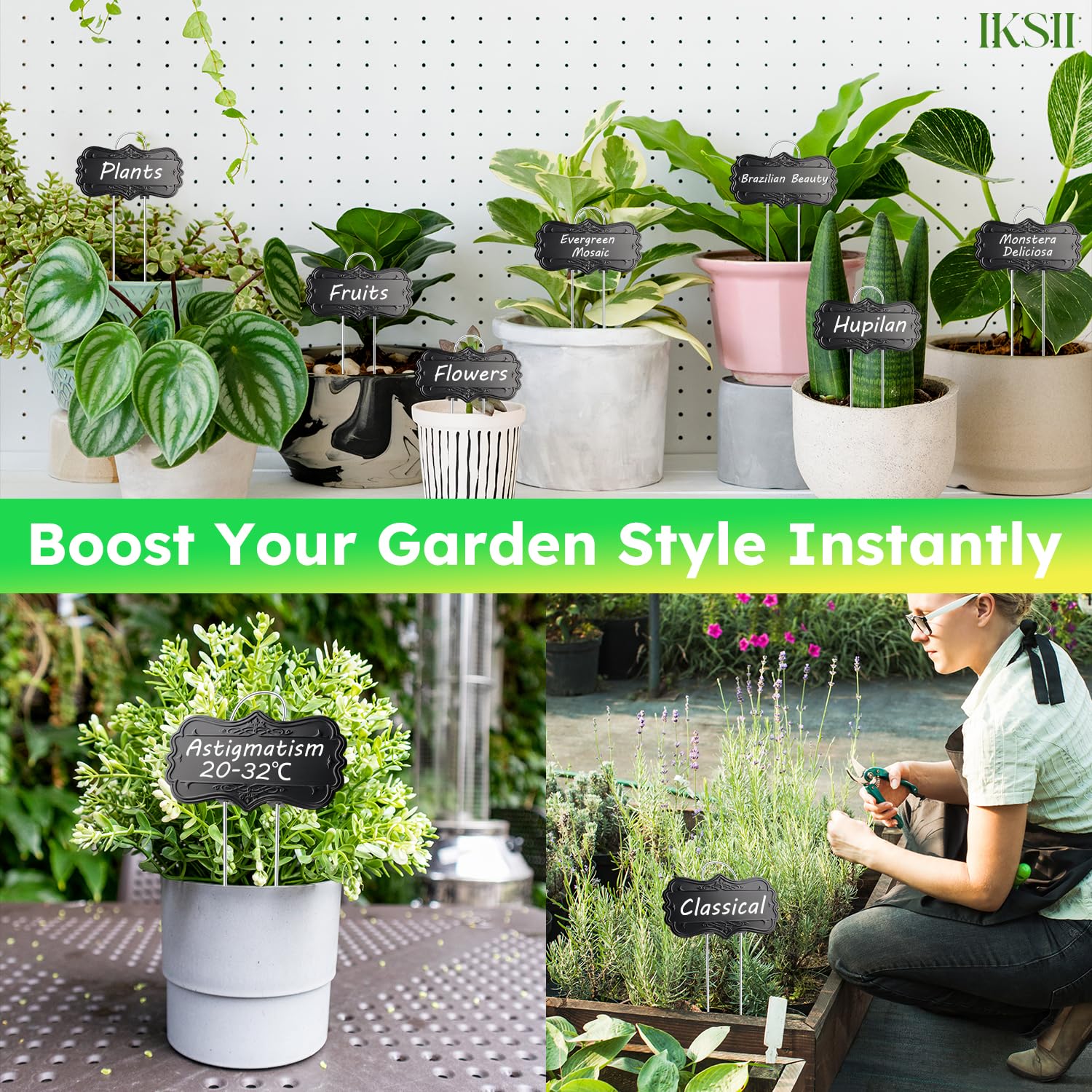 IKSII 30 Pack Metal Plant Tags,Waterproof Plant Labels Garden Tags for Plants Outdoor with 2 Pens,Larger Area 3.7