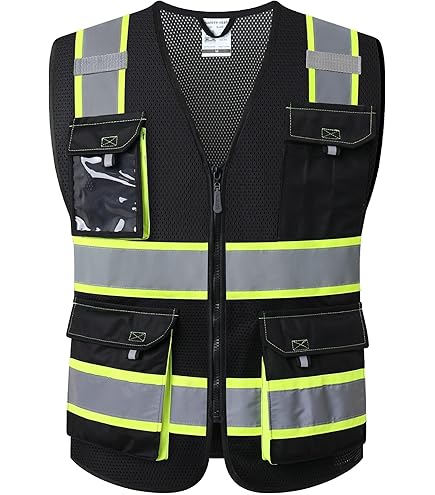 JKSafety 9 Pockets Hi-Vis Black Color Zipper Front Safety Vest