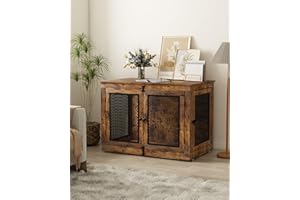 Furnipeture Wooden Dog Crate Furniture with Cushion,Heavy-Duty Dog Crate Side End Table Chew-Proof with Double Door,Modern Kennel for Large Dogs Indoor up to 60 lb - Rustic Style (37" L*23.6W*26" H)