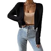 MURMUREY Cropped Cardigan Sweaters Open Front Long Sleeve Cardigans Lightweight Fall Bolero Shrugs Black