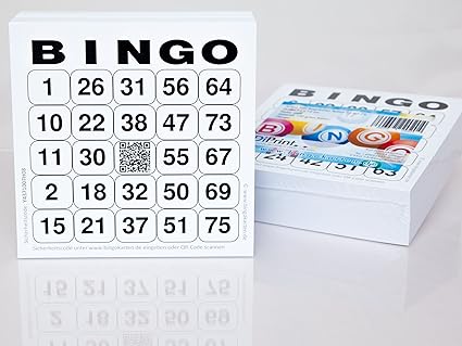 200 große Bingokarten für Senioren 24 aus 75 mit Joker in der Mitte (weiß)