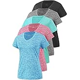 5-Pack Women's Short Sleeve Dry Fit T-Shirt Moisture Wicking Athletic V-Neck Tee