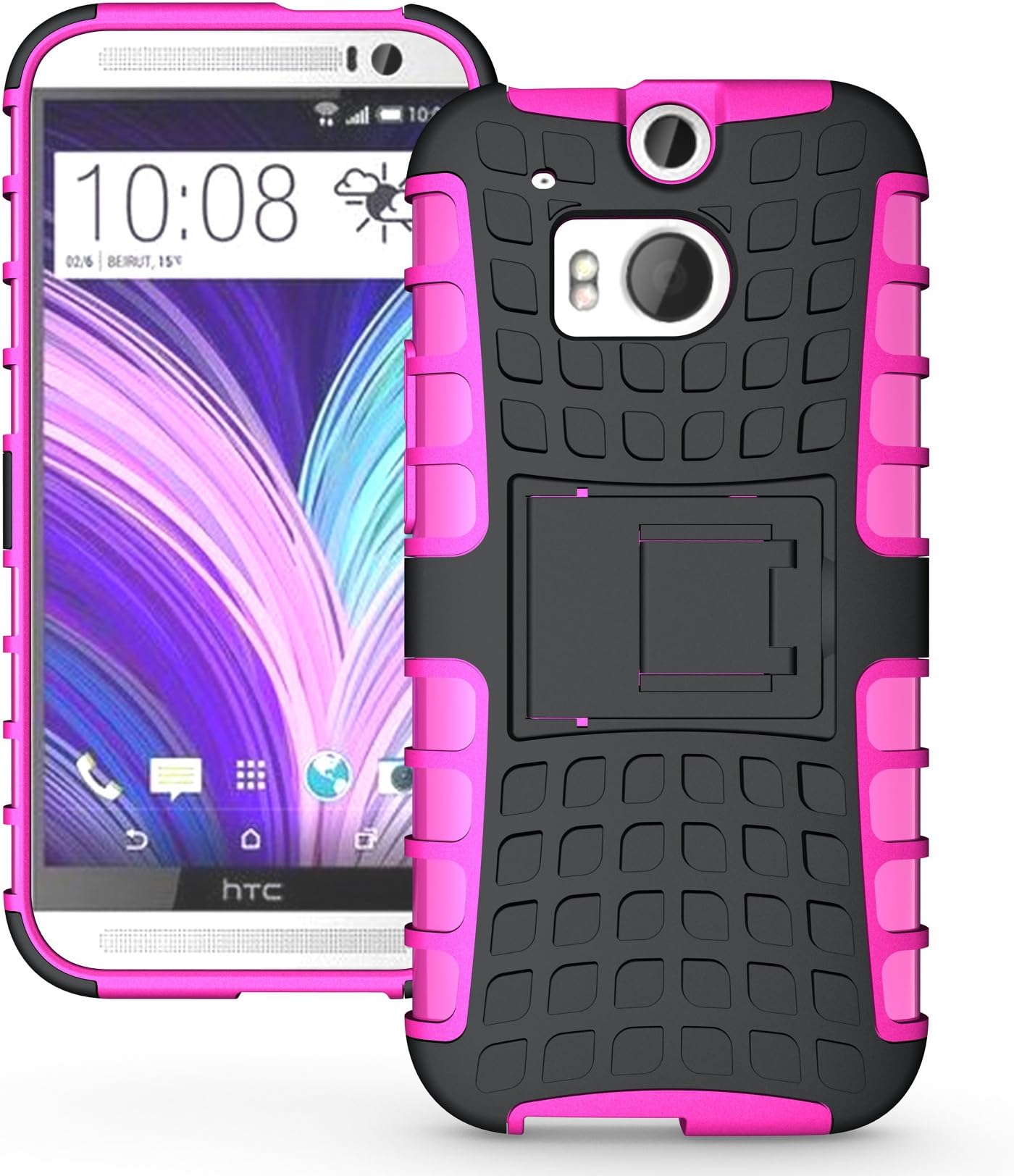 JKase DIABLO Series Tough Rugged Dual Layer Protection Case Cover with Build in Stand for HTC One M8 - Retail Packaging (Pink)