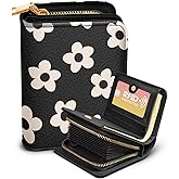 Bistup Credit Card Holder Wallet for Women - Cute Leather Ladies Teen Girls Female Cardholder Wallets Accordion Purse Small Medium Aesthetic Print Black Flower Unique Modern Rfid Zipper Around