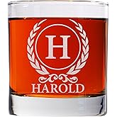 CARVELITA Personalized Whiskey Glasses w/Name & Initial, 5 Designs - 11 oz, Bourbon Monogrammed Rocks Glasses for Groomsman Gifts, Gifts for Best Man, Grommsmen Gift Ideas - Single
