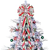 Christmas Tree Topper Wreath Bow Large Green Christmas Bow Tree Topper 52"x13" Red and Green Christmas Tree Patterned Gift Bows for Xmas Holiday Home Thanksgiving Indoor/Outdoor Decoration