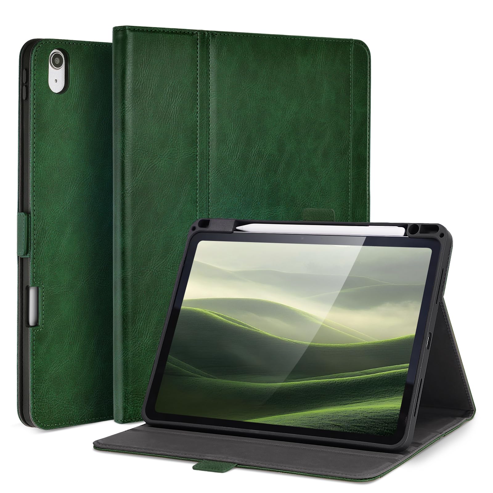 Photo 1 of AsileCuir Handmade Case for iPad Air 13 Inch M3 2025 / M2 2024 A3268 A3269 A2898 A2899 with Pencil Holder Pocket,Multi Angles Stand,Magnetic Closure,Vegan Leather Cover,Auto Sleep/Wake,Green