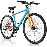 MOONCOOL Hybrid Bike for Men, 700C Commuter Bicycle for Adults | Lightweight 29 lb Aluminum Bike with 8-Speed Gearing, Rider Fit 5'2"-6', Dual Disc Brakes, 350 lb Capacity &amp; 85% Pre-Assembly