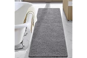 LOCHAS Luxury Bathroom Rug Shaggy Bath Mat 24 x 60 Inch, Washable Non Slip Bath Rugs for Bathroom Shower, Soft Plush Chenille Absorbent Carpets Mats, Gray