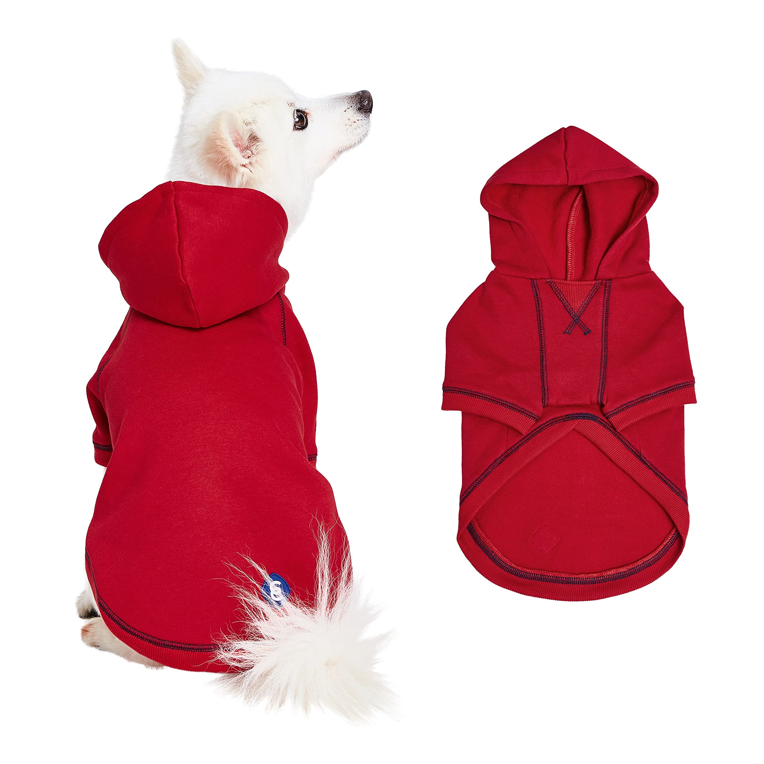 Blueberry Pet Essentials Soft & Comfy Better Basic Cotton Blend Dog Hoodie Sweatshirt in Red, Back Length 36cm, Pack of 1 Jacket for Dogs