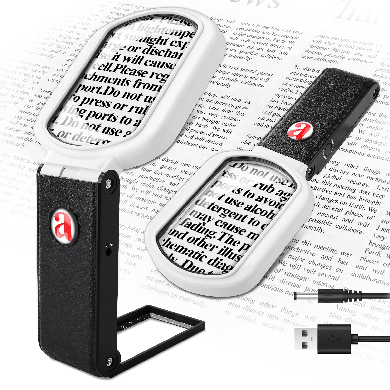 Photo 1 of 10X 45X Magnifying Glass with Light and Stand, Folding Handheld Reading Magnifier for Books with 3 Color Light Modes Hands Free Magnifiers for Seniors Low Vision for Close Work