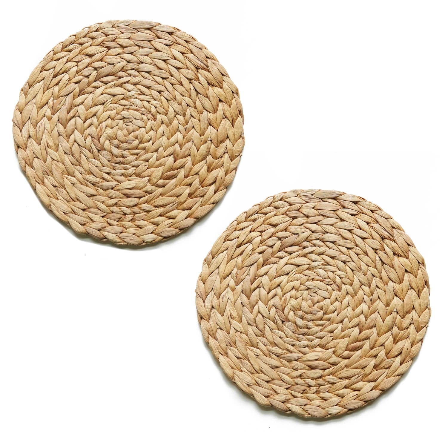 Teapro Round Woven Placemats - Set of 2 - Water Hyacinth Table Mats - Luxury Quality Wicker Place Mats - Natural Handmade Rattan Seagrass Kitchen Dining Table Accessories (30cm)