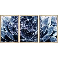 SIGNWIN Framed Canvas Wall Art Dark Purple Succulent with Raindrops Botanical Plants Minimalism Modern Closeup Dramatic for Living Room, Bedroom, Office - 16