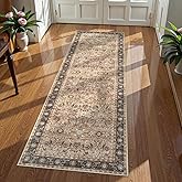 Collive 2x6 Rug Runners for Hallway, Washable Boho Kitchen Runner Rugs Non Slip Vintage Laundry Room Carpets, Low Pile Bathroom Rug Stain Resistant Soft Bedroom Carpet for Entry, Beside, Brown
