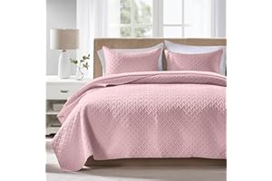 FLYMME Queen Quilt Bedding Set Pink Lightweight Bedspreads Full Size,Soft Microfiber Bed Coverlet for All Season (1 Quilt, 2 Shams)