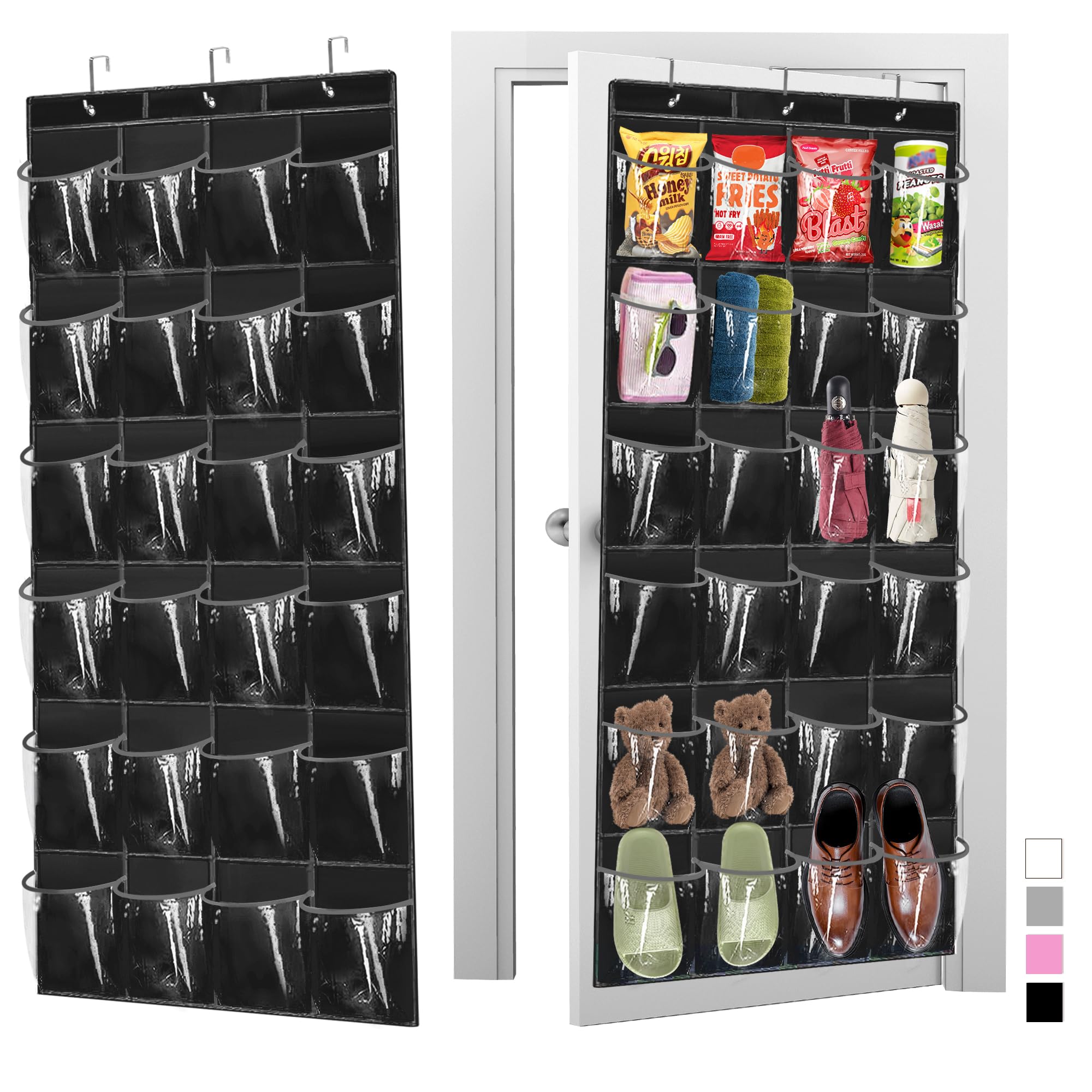 Photo 1 of Bofoho Over The Door Shoe Organizer - Space Saving Shoe Rack for Closet Door with 24 Pockets and Hook, Shoe Holder Back of Door Organizers for Shoes, Hanging Shoe Organizer (Black)