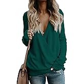 softome Womens Casual Long Sleeve Wrap Fall Sweaters Tops V Neck Solid Color Oversized Pullover Loose Fit Jumper
