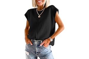 Oyamiki Loose Fit Womens Summer Crew Neck Cap Sleeve Tops Cute Pullover Sweater Vest Elegant Causal Knit Top