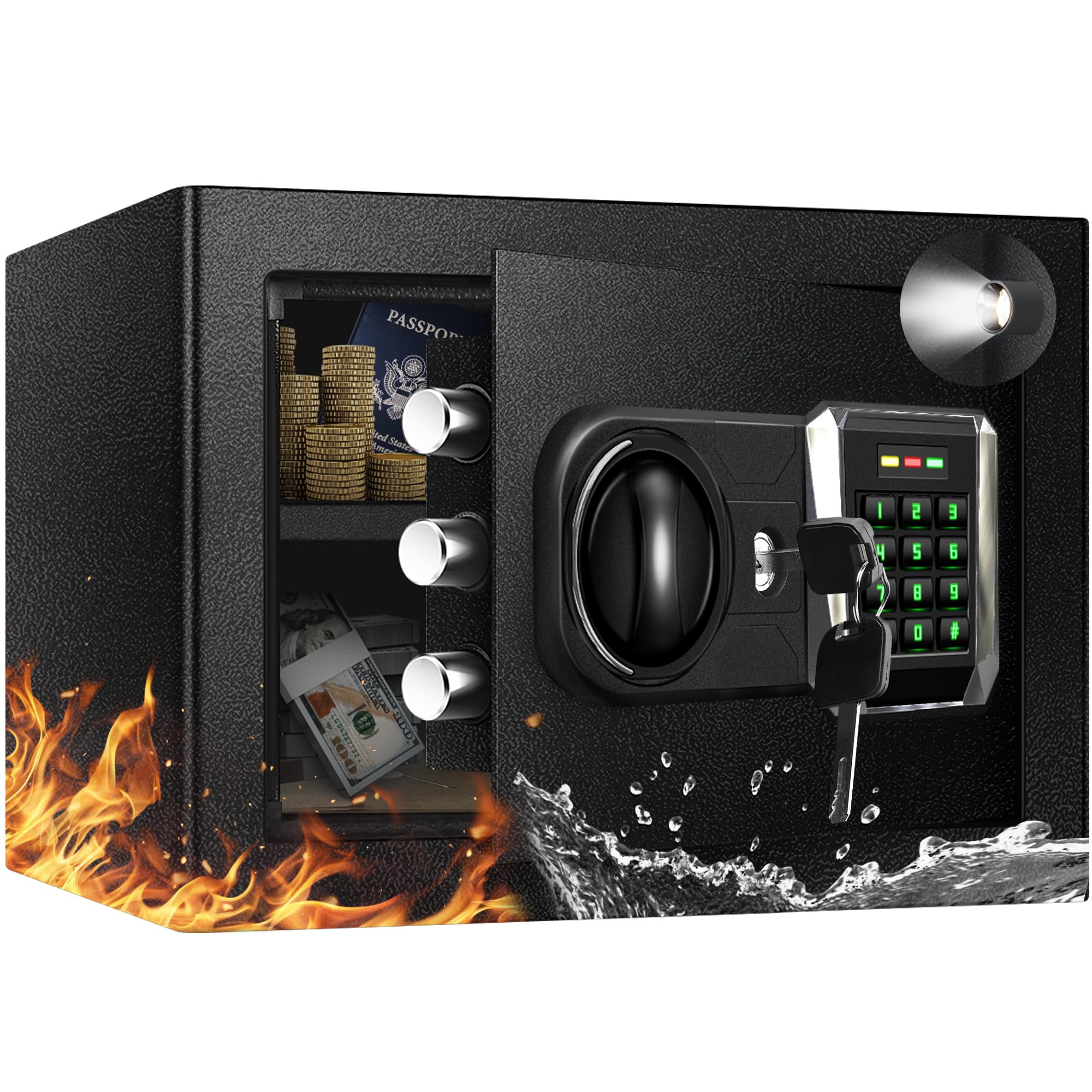 Photo 1 of YAYAG 1.2 Cuft Small Safe Box with Fireproof Waterproof, Digital Home Security Safe with External Type-C Interface, Mute Function & Removable Shelf, Keypad & Spare Keys, Personal Lock for Office