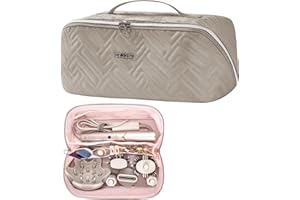 Leudes Hair Tools Travel Bag For Dy son Airwrap Hair Dryer Shark Flex Style Carrying Case Travel Makeup Bag Portable Pouch Open Flat Packing Organizers with Divider and Handle (Camel)