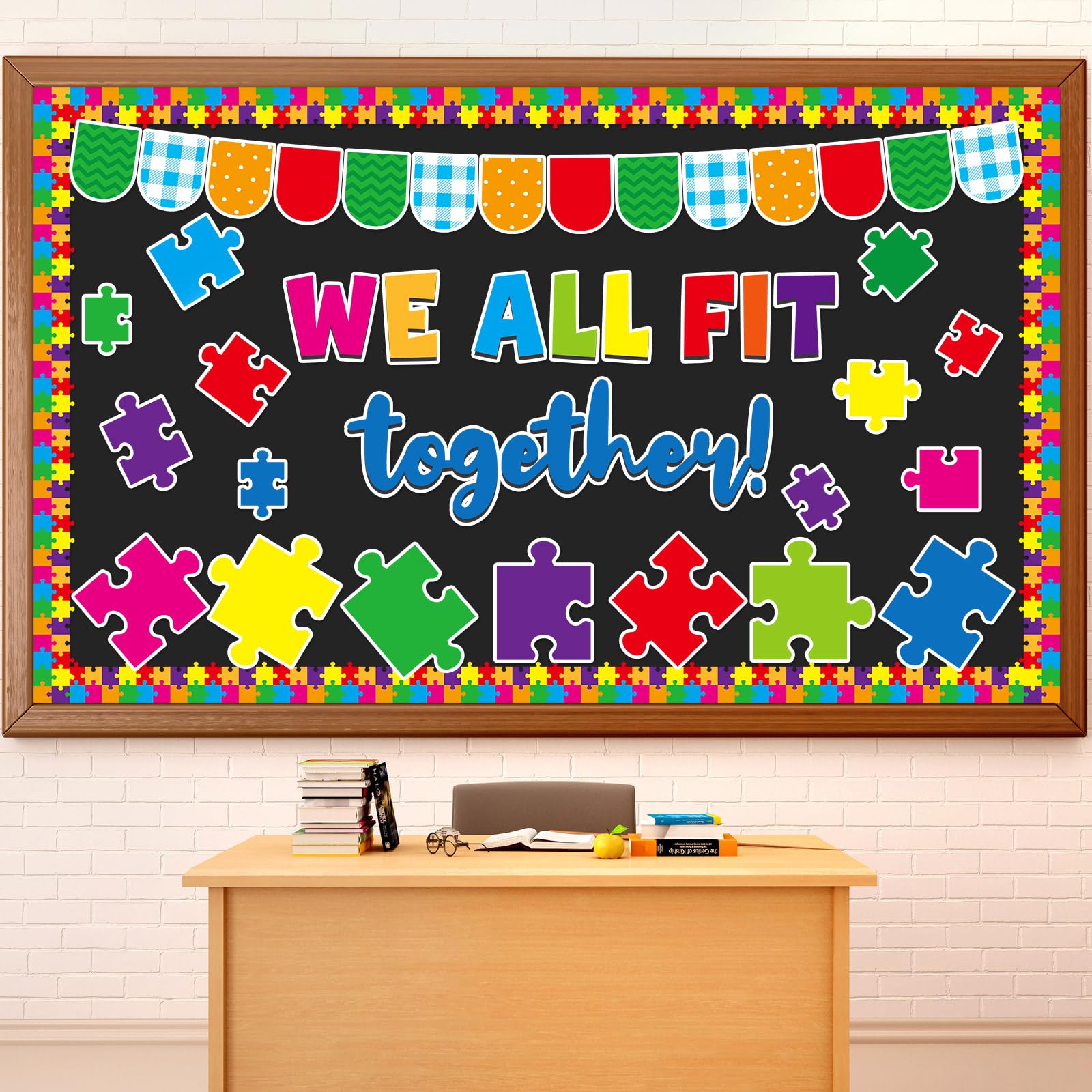 Photo 1 of Justforjoyful Puzzle Pieces Bulletin Board Classroom Decorations Welcome Back To School Bulletin Board Puzzle Pieces Themed Classroom Decor Motivational Cutouts for School Wall Decals Decor