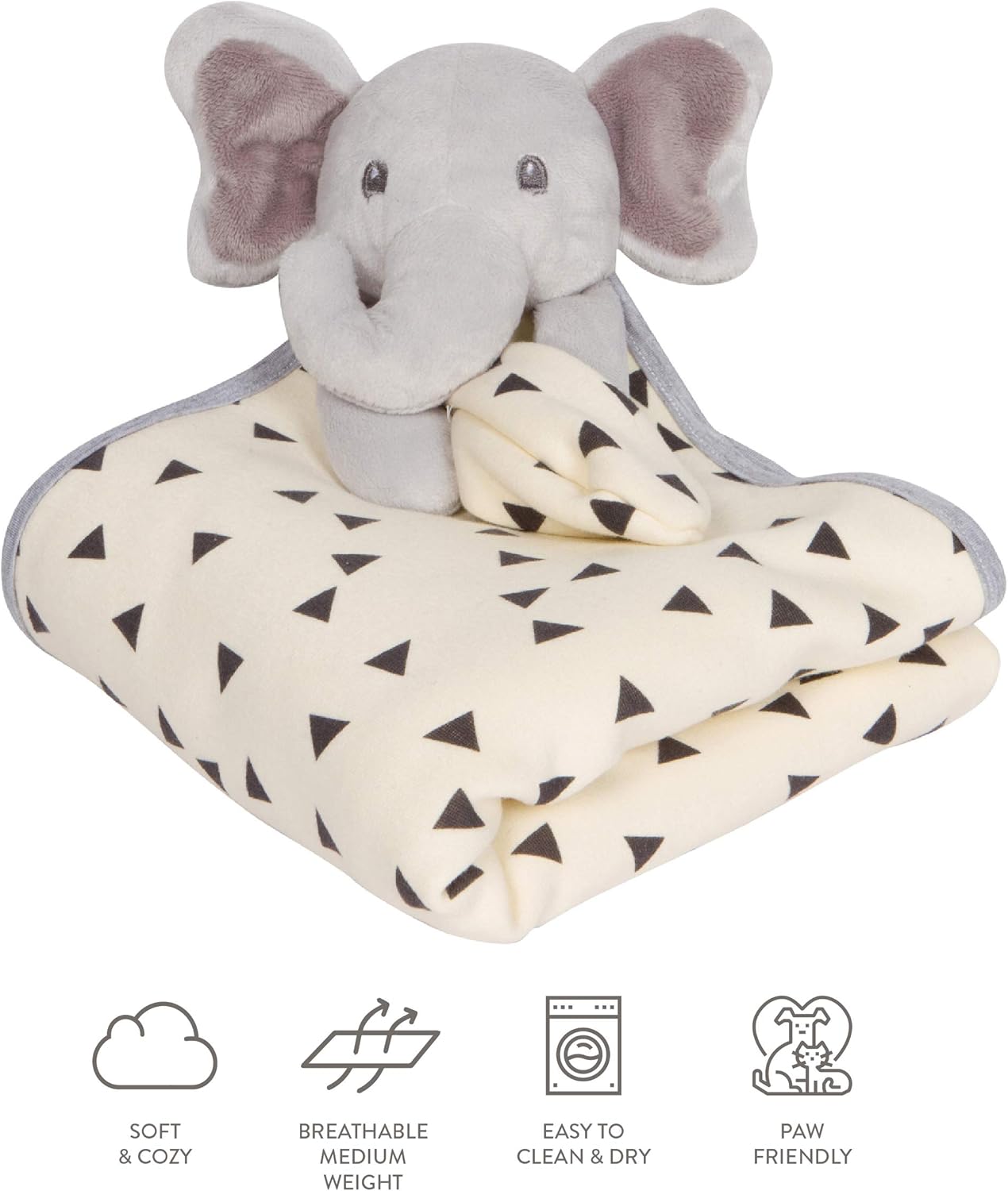 Humble Bebe Large Lovey Security Blanket with Soft Plush Stuffed Animal Elephant. 30x30” Unisex Grey Trim. Ideal for Newborns, Infants, Toddlers.