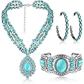 Inbagi 3 Pcs Western Jewelry for Women Bohemian Set, Boho Pendant Long Choker, Faux Leather Layered Bracelet, Dangle Earrings (Vivid Style)