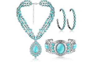 Inbagi 3 Pcs Western Jewelry for Women Bohemian Set, Boho Pendant Long Choker, Faux Leather Layered Bracelet, Dangle Earrings (Vivid Style)