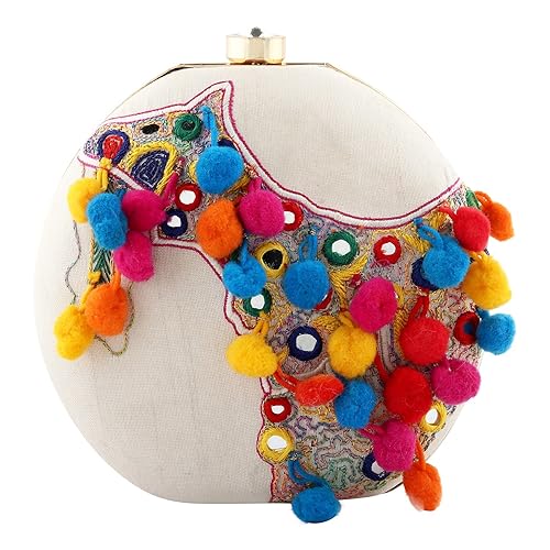 Puneet Gupta Women's Traveller's Camel Embroidered Clutch (White)