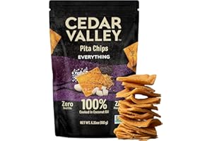 CEDAR VALLEY SELECTIONS Cedar Valley Everything Bagel Pita Chips 6 Pack – Light Golden Pita Chips with Crunch, Everything Bagel Flavor with Flax & Hemp Seeds, Small-Batch Family-Made Snack, No Preservatives, Zero Seed Oils, Perfect for Dipping or Everyday Snacking, 180g Each