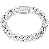 Cysnuc Iced Out Cuban Link Bracelet for Men Women 12mm 18K White Gold Plated Bling Diamond Hip Hop Rapper Thick Hypoallergenic Jewelry with Gift Box