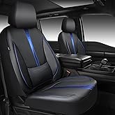 CAR PASS Nappa Leather Two Front Car Seat Covers, Water Resistant Faux PU Leather Seat Covers, 3D Foam Support Automotive Seat Covers Comfortable &amp; Durable Universal Fit for Cars SUV Truck, Black Blue