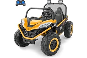ELEMARA 2 Seater Ride on Car for Kids,12V 10AH Electric Off-Road UTV Toy,4WD Wide Electric Car with Remote Control,LED Lights,Bluetooth Music,Horn,3 Speeds,2 Spring Suspension for Children,Orange